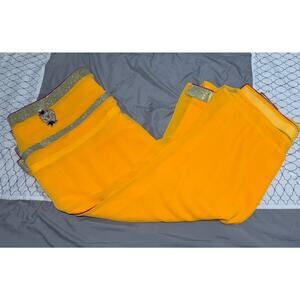 Women's Yellow & Silver Sari / Saree Fabric, No Blouse